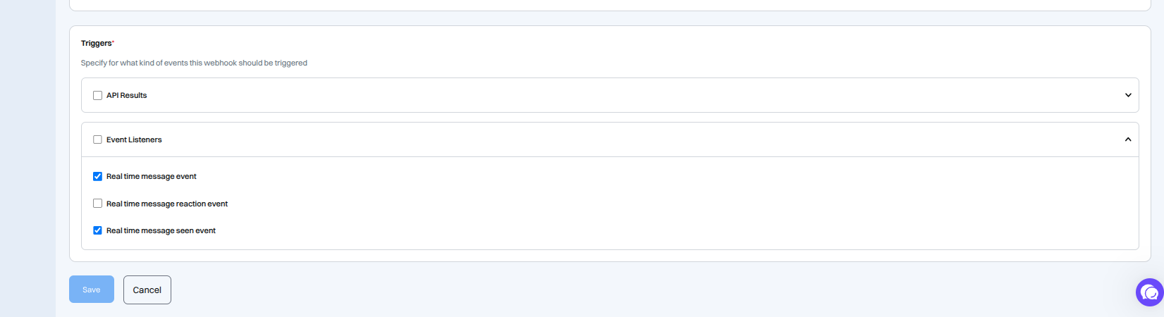 Realtime event listener trigger settings